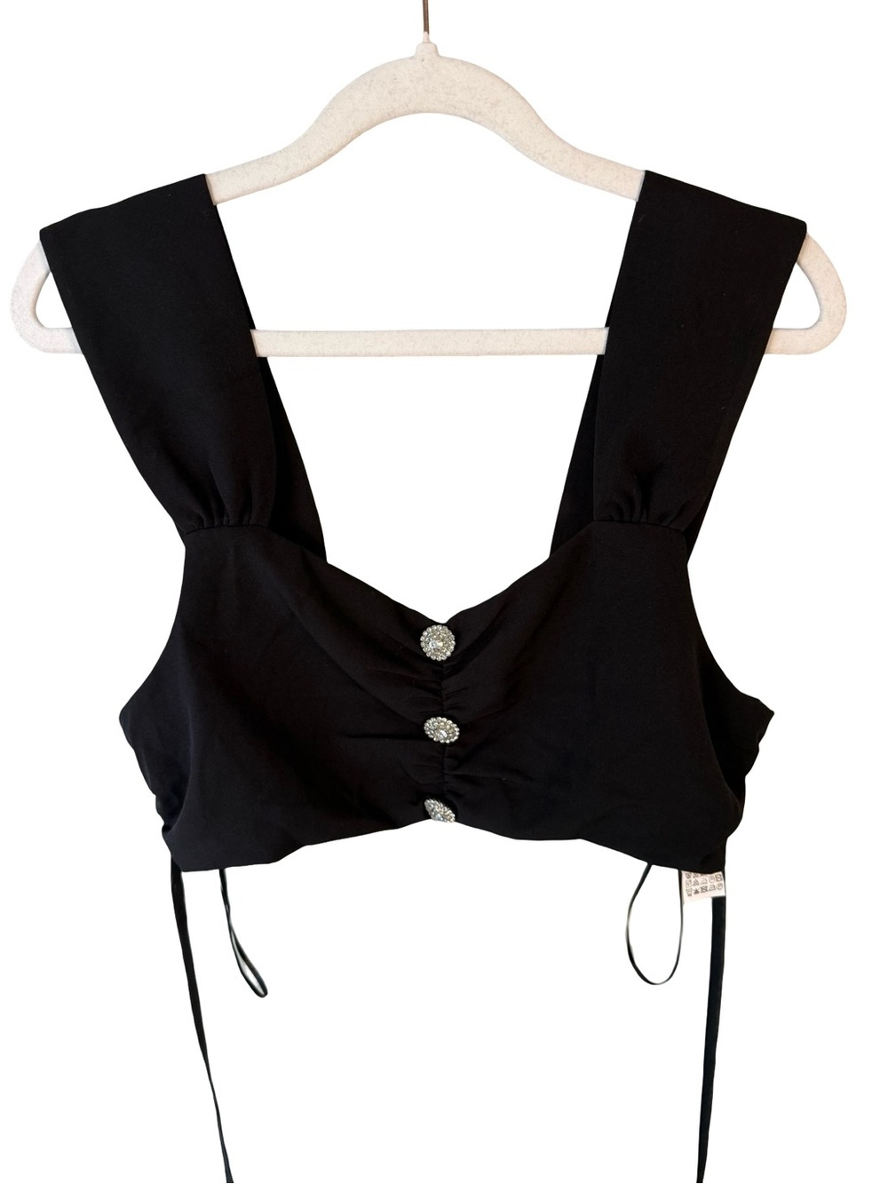 Zara Black Cropped Rhinestone Button-Front Tank Size M Y2K Party Clubwear - Picture 2 of 8